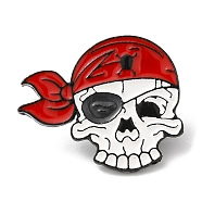 Halloween Theme Enamel Pins, Black Zinc Alloy Brooches for Backpack Clothes, Skull Pirate, 27x32x1.5mm(JEWB-Z013-02B-EB)