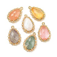 Natural & Synthetic Mixed Gemstone Faceted Pendants, Rack Plating Brass Pave Clear Cubic Zirconia Teardrop Charms, Golden, 23.5~24x15~15.5x6mm, Hole: 1.2mm(G-M431-13G)