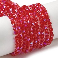 Electroplate Transparent Glass Beads Strands, Faceted, Round, Rainbow Plated, Dark Red, 3mm, Hole: 0.8mm, about 164~166pcs/strand, 19.69~19.88 inch(50~50.5cm)(EGLA-A035-T3mm-L07)