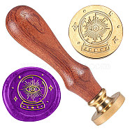 Golden Tone Brass Sealing Wax Stamp Head, with Wood Handle, Crystal Ball, for Envelopes Invitations, Gift Card, Round, 83x22mm, Stamps: 25x14.5mm(AJEW-WH0208-850)