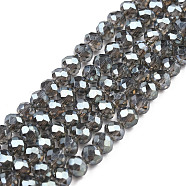 Electroplate Transparent Glass Beads Strands, Full Rainbow Plated, Faceted, Rondelle, Gray, 3x2.5mm, Hole: 0.8mm, about 154~162pcs/strand, 14.80 inch~15.51 inch(37.6~39.4cm)(EGLA-J025-F17-01)