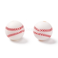 Silicone Beads, Chewing Beads For Teethers, DIY Nursing Necklaces Making, Baseball, White, 14.5x14mm, Hole: 2mm(SIL-G004-01B)