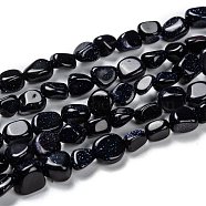 Synthetic Blue Goldstone Beads Strands, Nuggets, Tumbled Stone, 5~8.5x5.5~7x3.5~4mm, Hole: 0.7mm, about 64pcs/strand, 16.34''(41.5cm)(G-G018-25)