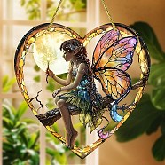 Acrylic Heart with Fairy Hanging Ornaments, Hanging Suncatcher for Home Garden Porch Decoration, Colorful, Pendant: 200x200mm(PW24072049611)