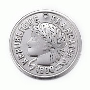 304 Stainless Steel Coin Pendants, Flat Round with Marianne & Word Republique Francaise, Antique Silver, 20x1mm, Hole: 1mm
(X-STAS-P218-03)
