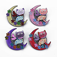 Moon & Cat Enamel Pin, Alloy Brooch with Stickers for Backpack Clothes, Electrophoresis Black, Nickel Free & Lead Free, Mixed Color, 45.5x47.5x9.5mm, Pin: 0.8mm(JEWB-N007-022-FF)