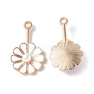 Alloy Enamel Pendants, with ABS Plastic Imitation Pearls, Light Gold, Flower Charm, White, 26x15x4.5mm, Hole: 1.5mm(PALLOY-F288-02C)