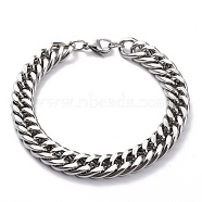 304 Stainless Steel Cuban Link Chain Bracelets, with Lobster Claw Clasps, Faceted, Stainless Steel Color, 8-7/8x3/8 inch(22.5x1cm)(X-STAS-A028-B064P-A)