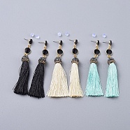 Nylon Tassel Earrings, with Brass Rhinestone Findings and Alloy Enamel Stud Earring Findings, with Plastic Ear Nuts, Mixed Color, 90mm, Pin: 0.8mm(EJEW-JE03459-M)