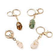 Natural Gemstone Keychain, with Golden Alloy Keychain Clasp Findings, Teardrop, 8.6~9.9cm(KEYC-JKC00269)
