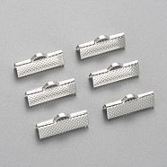 Iron Ribbon Crimp Ends, Silver Color Plated, 8x20mm, Hole: 2mm(IFIN-S008-S)