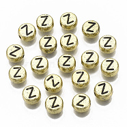Plating Acrylic Beads, Horizontal Hole, Flat Round with Letter, Golden Plated, Black, Letter.Z, 7x4mm, Hole: 1.2mm, about 3600pcs/500g.(PACR-CD0001-Z)