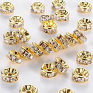 Brass Rhinestone Spacer Beads, Grade AAA, Straight Flange, Nickel Free, Golden Metal Color, Rondelle, Crystal, 8x3.8mm, Hole: 1.5mm(RB-A014-Z8mm-01G-NF)