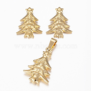 304 Stainless Steel Jewelry Sets, Pendants and Stud Earrings, Christmas Tree, Golden, 20x14x3mm, Hole: 5x3mm; 16x13x2mm, Pin: 0.8mm(SJEW-H116-17G)