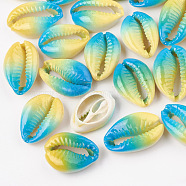 Spray Painted Natural Cowrie Shell Beads, Two Tone, No Hole/Undrilled, Yellow, 20~30x13~21x5~10mm(X-SHEL-S274-01C)