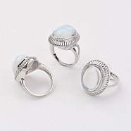 Opalite Finger Rings, with Brass Ring Finding, Platinum, Oval, Size 8, 18mm(X-RJEW-P122-03)
