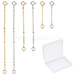 SUNNYCLUE 6Pcs 6 Style 925 Sterling Silver Chain Extender, with Clasps & Curb Chains, Platinum & Golden, 32~78mm, Links: 2x1.5x0.1mm, Clasps: 8x5.5x1mm, Ring: 3x0.6mm, Hole: 2mm, 1pc/style(FIND-SC0001-62)