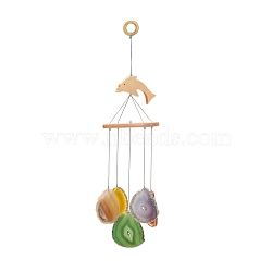 Wood & Natural Dye Agate Wind Chime Pendants, Chakra Stones Wall Hanging Ornament, for Home Decor, Colorful, 370x110mm(HJEW-H054-05)