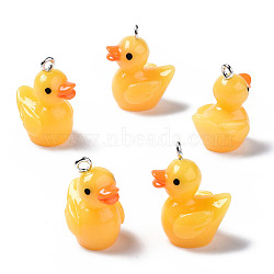 Opaque Resin Pendants, with Platinum Tone Iron Loop, 3D Duck, Gold, 22~23x16.5x13.5mm, Hole: 2mm(X-RESI-S356-065)