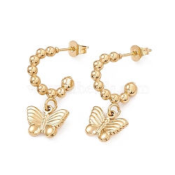304 Stainless Steel Ring with Butterfly Dangle Stud Earrings, Half Hoop Earrings for Women, Golden, 26mm, Pin: 0.7mm(EJEW-B018-01G)