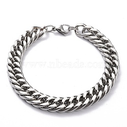 304 Stainless Steel Cuban Link Chain Bracelets, with Lobster Claw Clasps, Faceted, Stainless Steel Color, 8-7/8x3/8 inch(22.5x1cm)(X-STAS-A028-B064P-A)