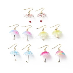 5 Pairs 5 Color Acrylic Umbrella with ABS Plastic Beaded Dangle Earrings, 304 Stainless Steel Jewelry for Women, Mixed Color, 37mm, Pin: 0.6mm, 1 Pair/color(EJEW-JE05094)