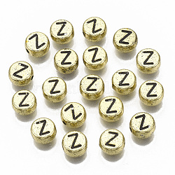 Plating Acrylic Beads, Horizontal Hole, Flat Round with Letter, Golden Plated, Black, Letter.Z, 7x4mm, Hole: 1.2mm, about 3600pcs/500g.(PACR-CD0001-Z)