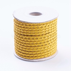 Round Braided Cowhide Cords, Yellow, 3mm, about 10.93 yards(10m)/roll(WL-L009-01Z)