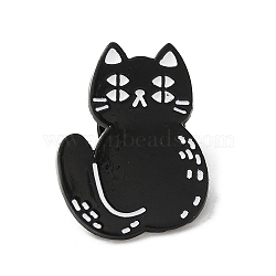 Sitting Cat Enamel Pins, Alloy Brooch for Backpack Clothes, Black, 26x19x1.5mm(JEWB-H017-04EB-02)