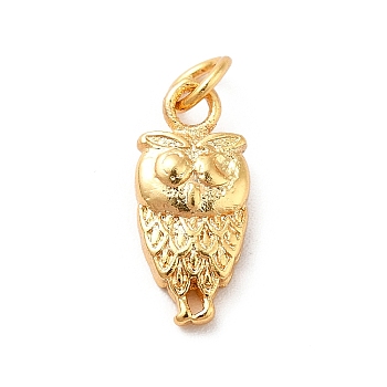 Rack Plating Brass Pendants, with Jump Ring, Owl, Golden, 14x6x3mm, Hole: 2.5mm