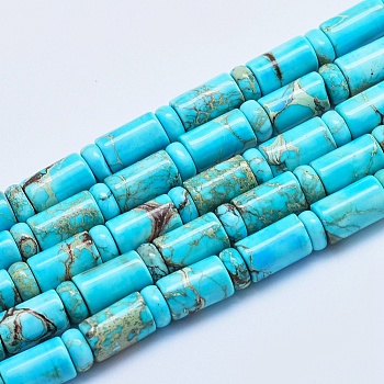 Natural Imperial Jasper Beads Strands, Dyed, Column and Flat Round, 10x6mm, 6x3mm, Hole: 1mm, about 32pcs/strand, 16.14 inch(41cm)