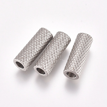 304 Stainless Steel Beads, Textured, Tube Beads, Stainless Steel Color, 14x5mm, Hole: 3mm