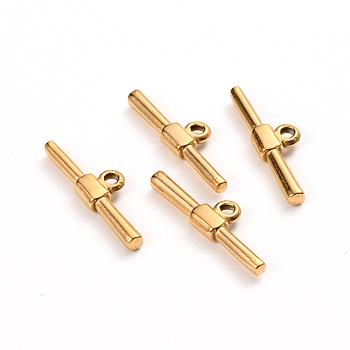 Ion Plating(IP) 304 Stainless Steel Toggle Clasps Parts, Bar, Golden, 23.5x7x3mm, Hole: 1.8mm