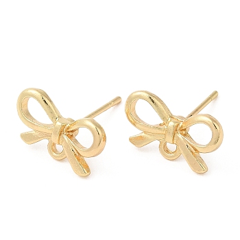 Bowknot Alloy Stud Earring Findings, with 304 Stainless Steel Steel Pin, Cadmium Free & Lead Free, Light Gold, 8x13.5mm, Hole: 1.4mm