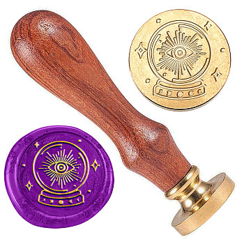 Golden Tone Brass Sealing Wax Stamp Head, with Wood Handle, Crystal Ball, for Envelopes Invitations, Gift Card, Round, 83x22mm, Stamps: 25x14.5mm