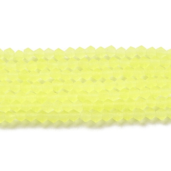 Imitate Austrian Crystal Frosted Glass Beads Strands, Grade AA, Faceted Bicone, Yellow, 4.5x3.5~4mm, Hole: 1mm, about 87~89pcs/strand, 13.98''~13.39''(33.5~34cm)