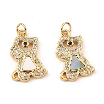 Brass Cubic Zirconia with Shell Pendants, Long-Lasting Plated, Lead Free & Cadmium Free, Dog, Real 18K Gold Plated, 20x13.5x3mm