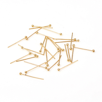 304 Stainless Steel Ball Head Pins, Golden, 16x0.6mm, 22 Gauge, Head: 1.8mm