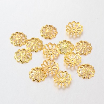 Iron Flower Bead Caps, Golden, 9x1.5mm, hole: 1mm