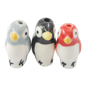 Handmade Porcelain Beads, Famille Rose Porcelain, Penguin, Mixed Color, about 20mm long, 10mm wide, 11.5mm thick, hole: 1.5mm