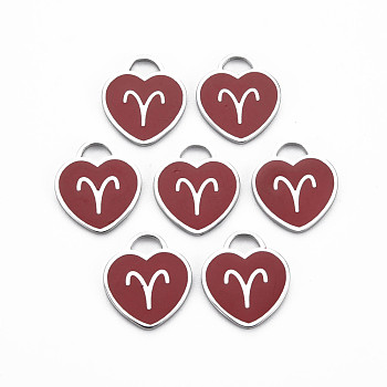 304 Stainless Steel Pendants, with Enamel, Heart with 12 Constellations, Aries, 16.5x14.5x1.5mm, Hole: 3x3.5mm