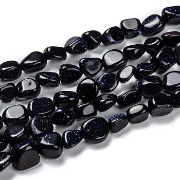Synthetic Blue Goldstone Beads Strands, Nuggets, Tumbled Stone, 5~8.5x5.5~7x3.5~4mm, Hole: 0.7mm, about 64pcs/strand, 16.34''(41.5cm)