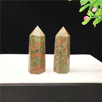 Point Tower Natural Unakite Home Display Decoration, Healing Stone Wands, for Reiki Chakra Meditation Therapy Decos, Hexagon Prism, 50~60mm