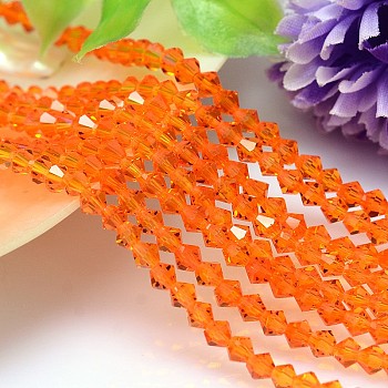 Faceted Imitation Austrian Crystal Bead Strands, Grade AAA, Bicone, Dark Orange, 10x10mm, Hole: 0.9~1mm, about 40pcs/strand, 15.7 inch