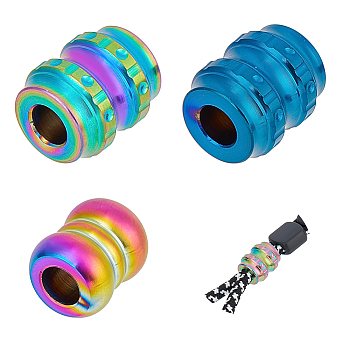 3Pcs 3 Style Outdoor EDC Tool Titanium Alloy Parachute Rope European Beads, Large Hole Beads, Column, Mixed Color, 12~14x10~12mm, Hole: 4.5~4.8mm, 1pc/style