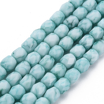 Opaque Baking Painted Glass Beads Strands, Imitation Stones, Faceted, Column, Medium Turquoise, 5.5x5.5mm, Hole: 1mm, about 70pcs/strand, 15.94 inch(40.5cm)