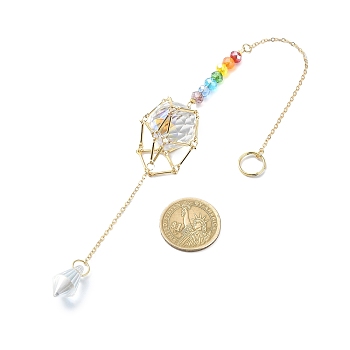 Bullet Dowsing Pendulums, Chakra Glass Bead Ball Prism Suncatcher for Chandelier Ceilings, Metal Macrame Pouch Pendant Decoration, Colorful, 277mm