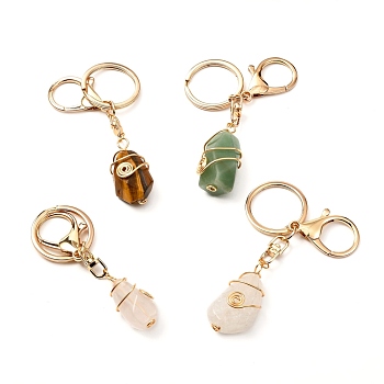 Natural Gemstone Keychain, with Golden Alloy Keychain Clasp Findings, Teardrop, 8.6~9.9cm