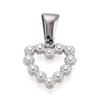 303 Stainless Steel Pendants, Heart Charms, Stainless Steel Color, 12.5x12.5x1.5mm, Hole: 6.5x2.5mm