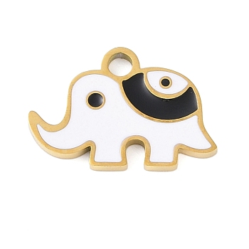 Ion Plating(IP) 304 Stainless Steel Enamel Charms, Golden, Elephant Charm, White, 12x8x1mm, Hole: 2mm